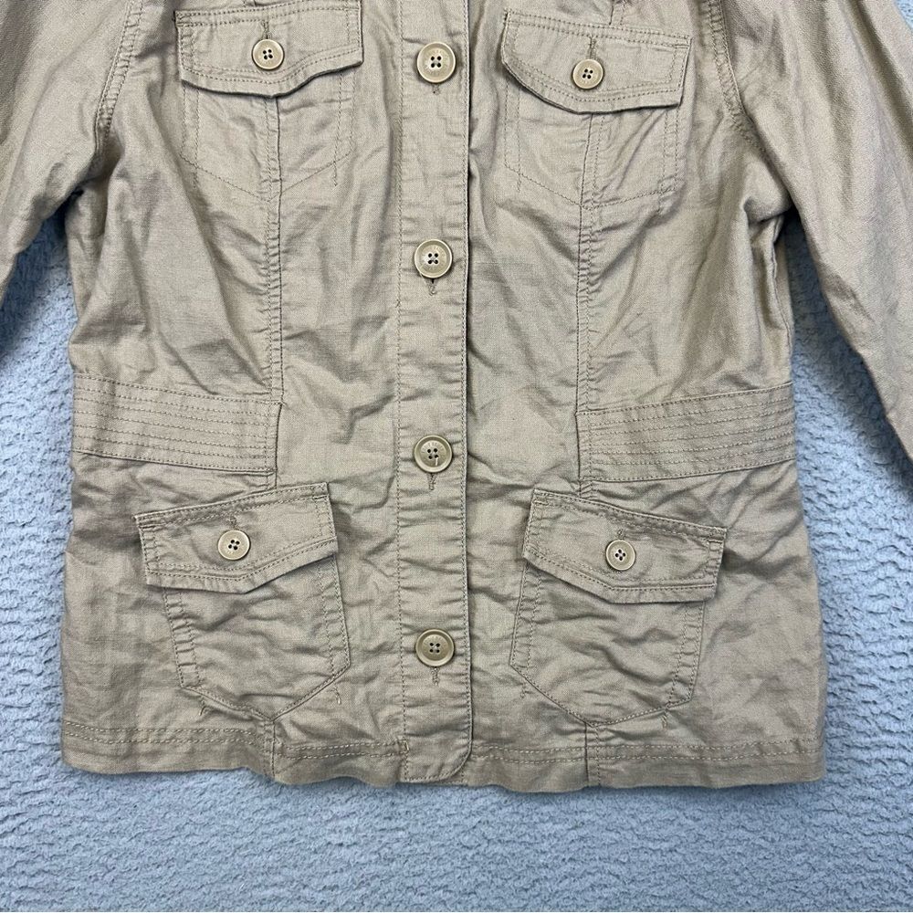 Eddie Bauer Shirt Jacket Womens Medium Beige Linen Blend Chore Field Outdoor‎ - Picture 4 of 12